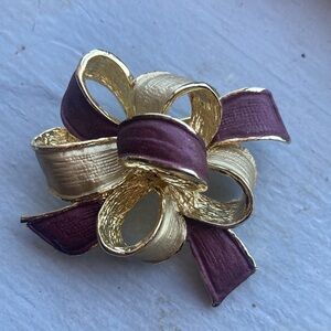 Gold and Purple Bow Brooch